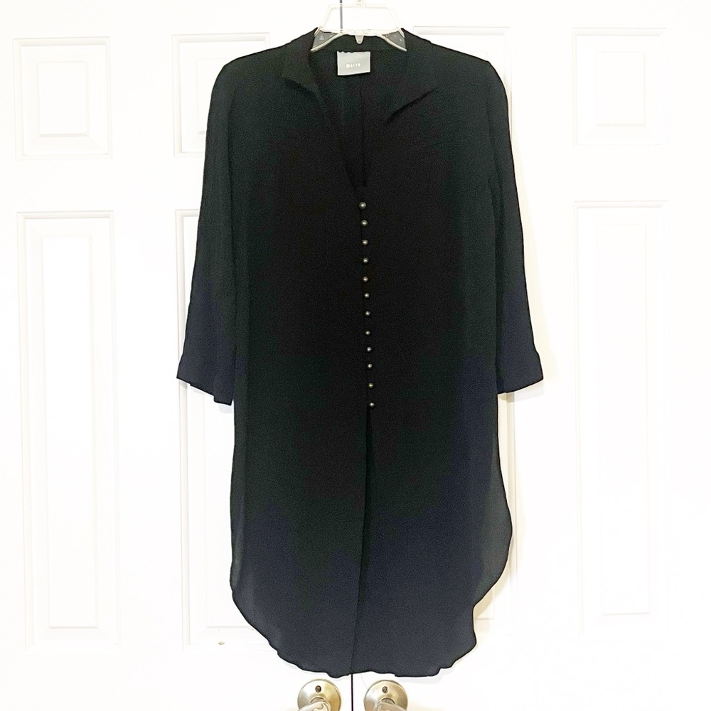 Anthropologie Maeve Ceycan Boho Black Button Front Tunic Shirt Dress. Medium - Picture 2 of 16